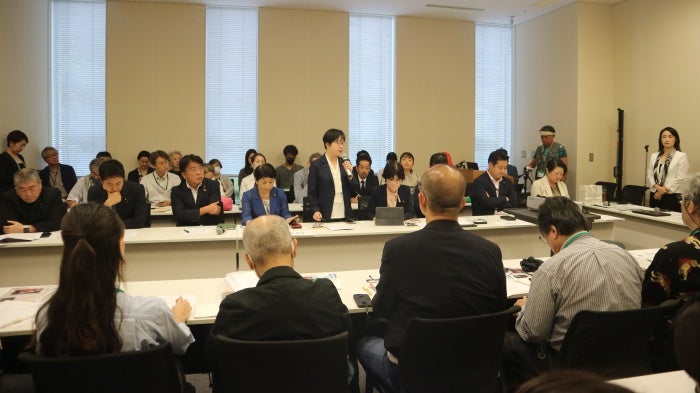 Japanese Diet member Yasue Funayama speaks at a nongovernmental organization event to advocate for Japan to step up its efforts to defend the International Criminal Court, Tokyo, October 9, 2025.