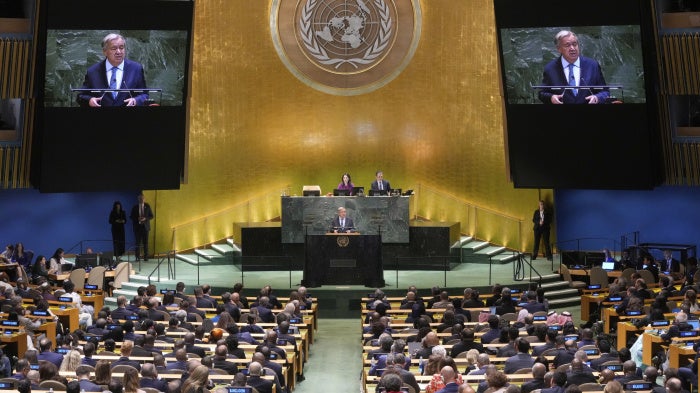 UN Secretary-General Antonio Guterres addresses the 80th session of the United Nations General Assembly, in New York, September 23, 2025. 