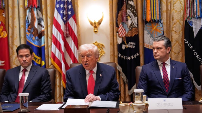 President Donald Trump speaks during a Cabinet meeting