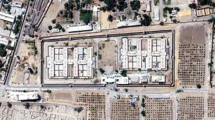 A satellite photograph of Scorpion Prison taken in September 2016. Inmates suffer abuses in secret and are denied most access to the outside world. Satellite imagery