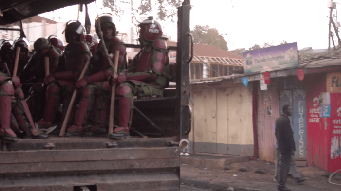 Kenyan Soldiers on a police truck.