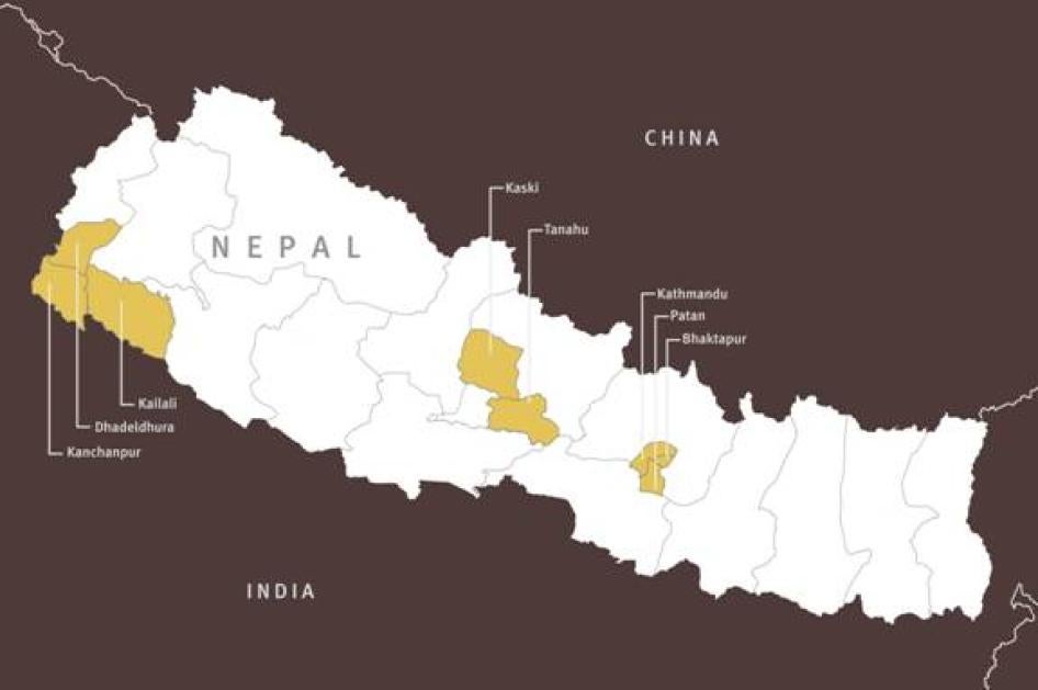 Districts where Human Rights Watch conducted field research are highlighted.
