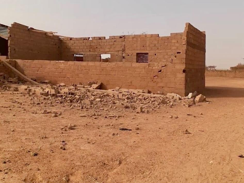 Rubble outside of a school building
