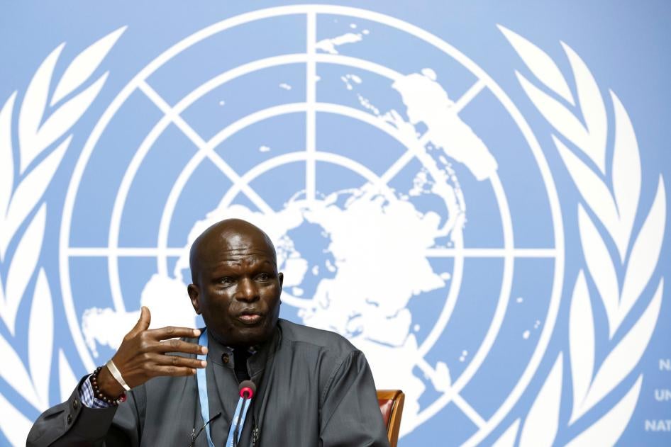 Doudou Diene, President of the UN Commission of Inquiry on Burundi, speaks at a press conference at the European headquarters of the United Nations in Geneva, Switzerland, September 5, 2018.
