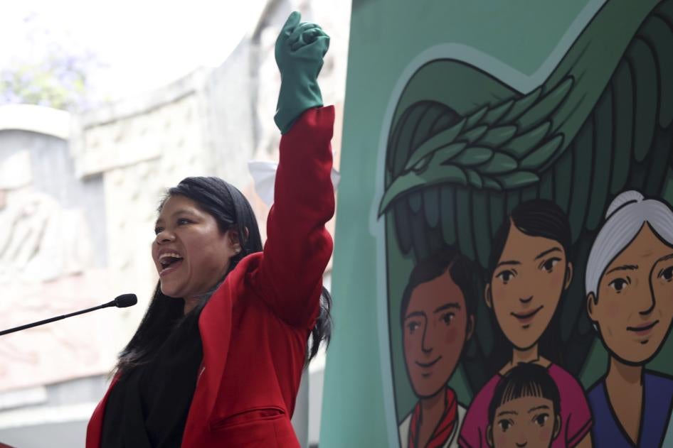 Marcelina Bautista, leader of Centro de Apoyo y Capacitación para Empleadas del Hogar, a domestic workers organization, celebrates the beginning of a pilot program extending access to social security and healthcare benefits for domestic workers, Mexico City, Mexico. 