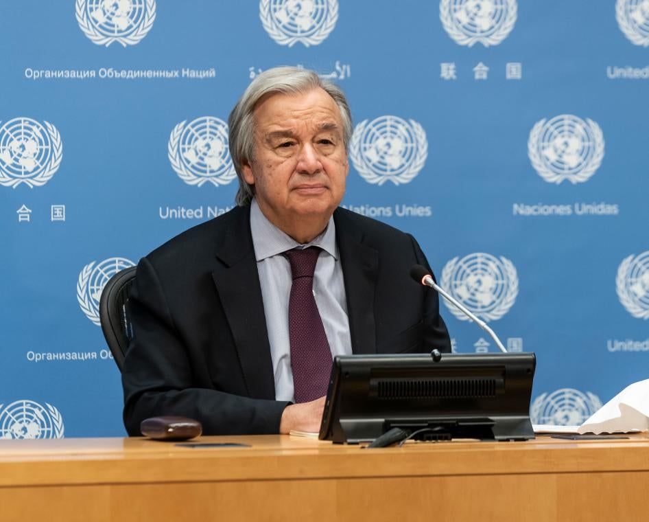 United Nations Secretary-General Antonio Guterres speaks to the press at UN Headquarters in New York, November 20, 2020.