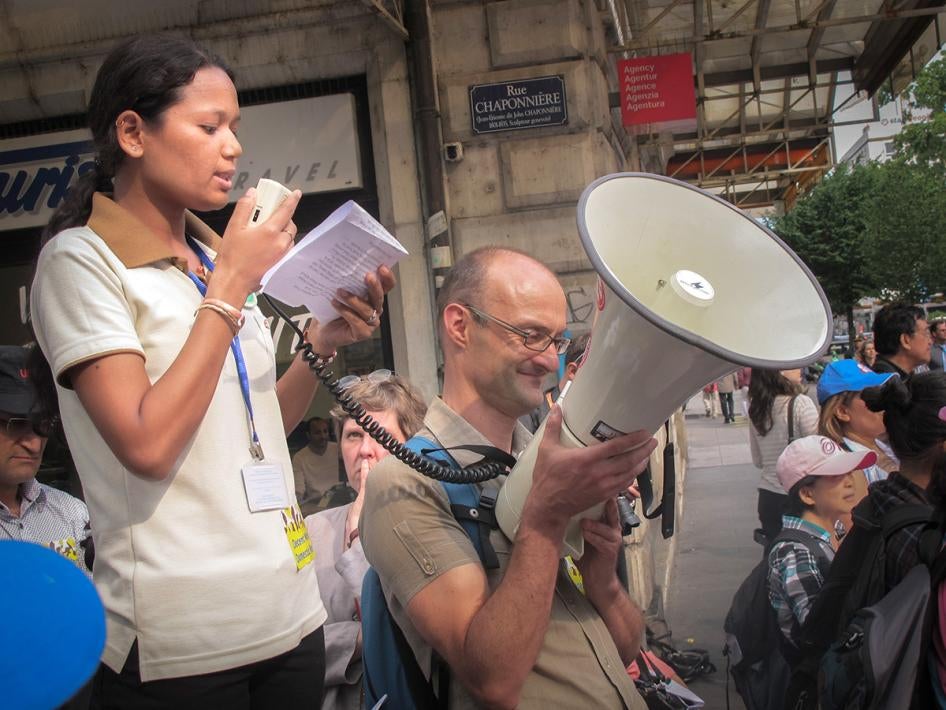 Sonu Donuwar Chaudhary, activist and former child domestic worker, speaks at a demonstration at theInternational Labour Conference, Geneva, June 2010.