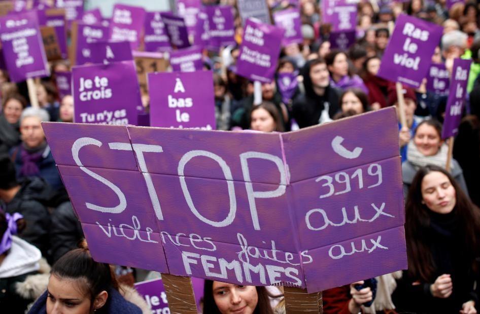 Protestors marching to demand the end of femicide and violence against women in Paris, France, November 23, 2019. 
