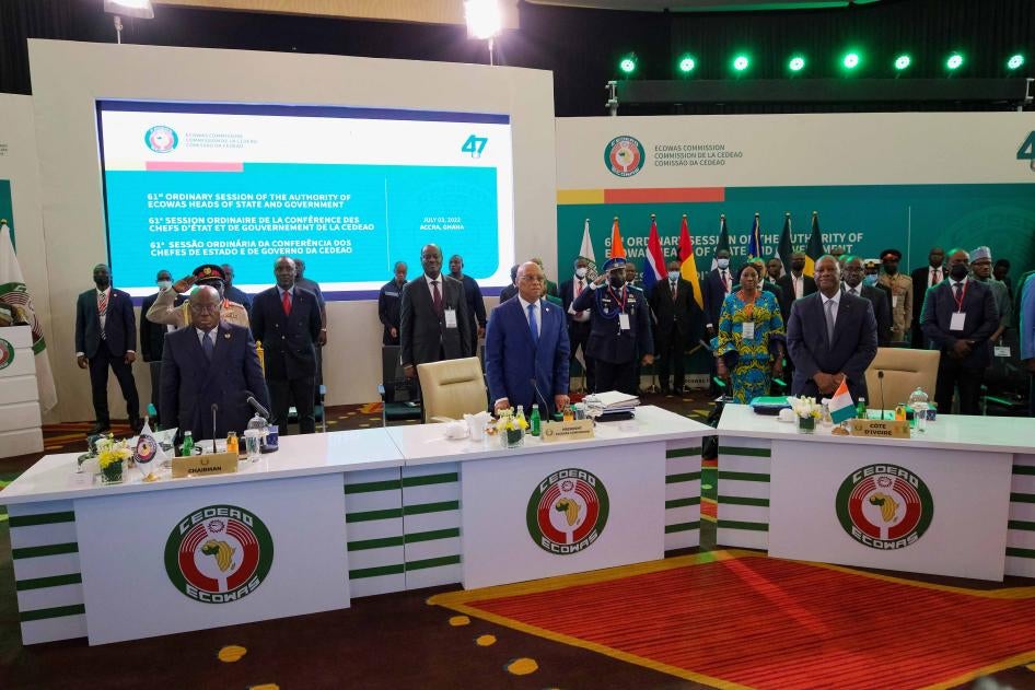 Leaders attend ECOWAS summit to discuss transitional roadmap for Mali, Burkina Faso, and Guinea, in Accra, Ghana, July 3, 2022. 