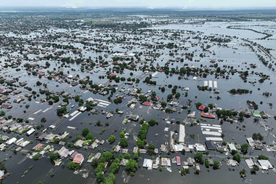 The flooded town of Oleshky, Ukraine, after the June 6 destruction of the Nova Kakhovka dam, June 10, 2023. 