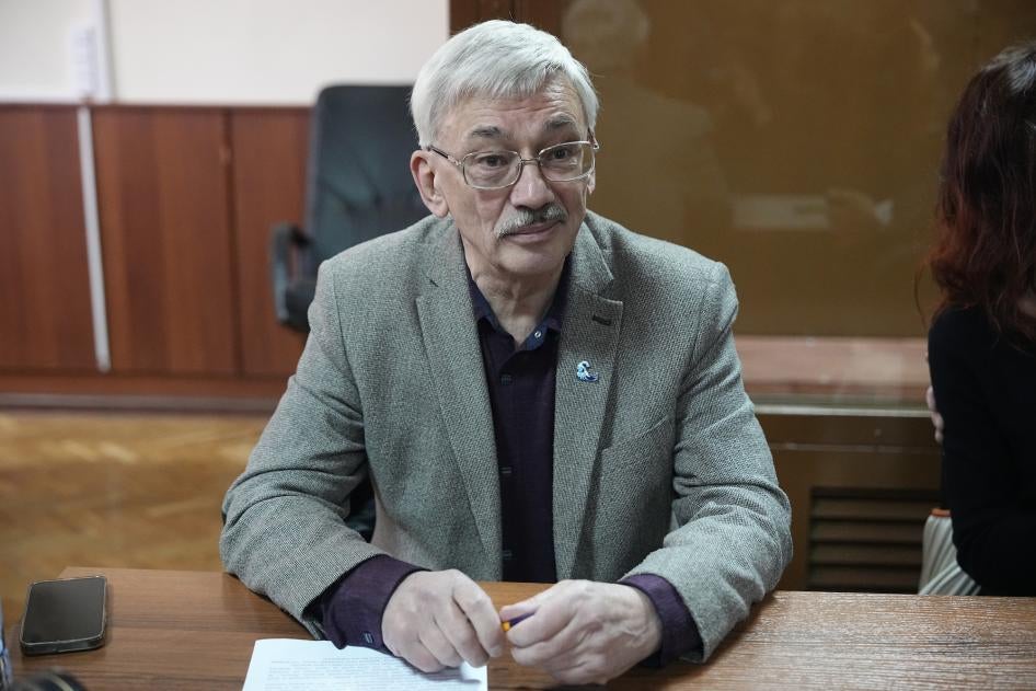 Oleg Orlov in court in Moscow, Russia, October 11, 2023. 