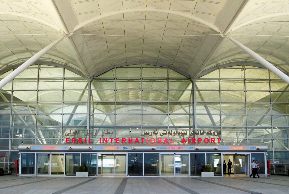 فڕۆکەخانەى نێودەوڵەتى هەولێر لە هەولێر، عێراق، 17ى ئازارى 2020. 