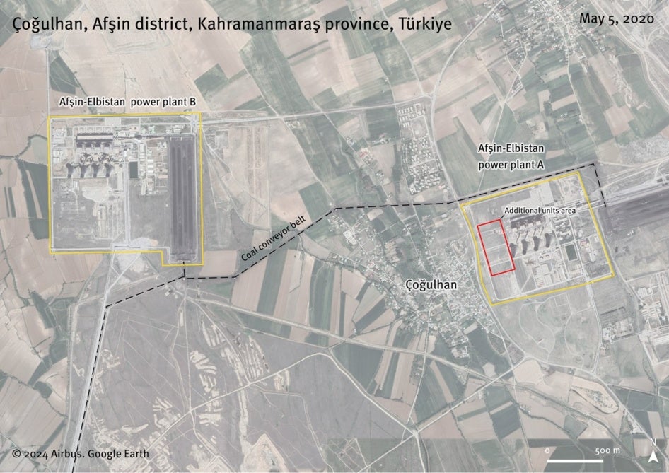 Map of the village of Çoğulhan, between the two Afşin-Elbistan coal plants. 