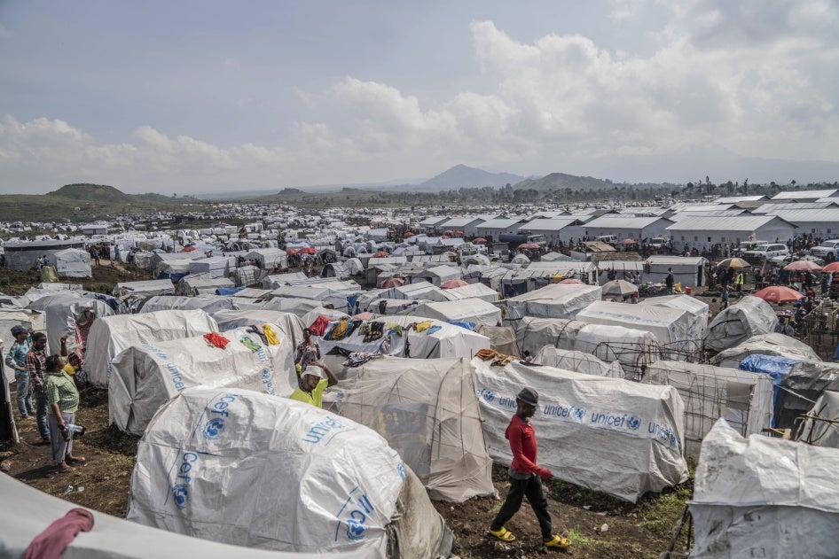 People displaced by fighting between Congolese forces and M23 rebels at a camp on the outskirts of Goma, Democratic Republic of Congo, March 13, 2024.