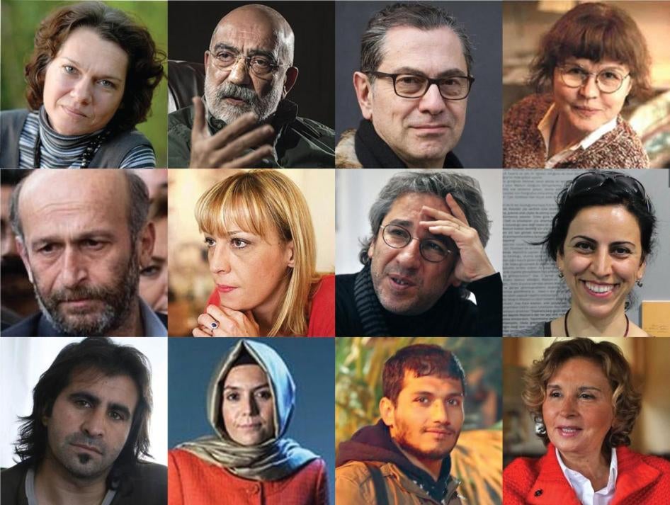 Journalists targeted in Turkey’s media crackdown. From top left: Aslı Erdoğan, Ahmet Altan, Kadri Gürsel, Necmiye Alpay; Erdem Gül, Ceyda Karan, Can Dündar, Hatice Kamer; Refik Tekin, Hanım Büşra Erdal, Nedim Oruç, Nazlı Ilıcak