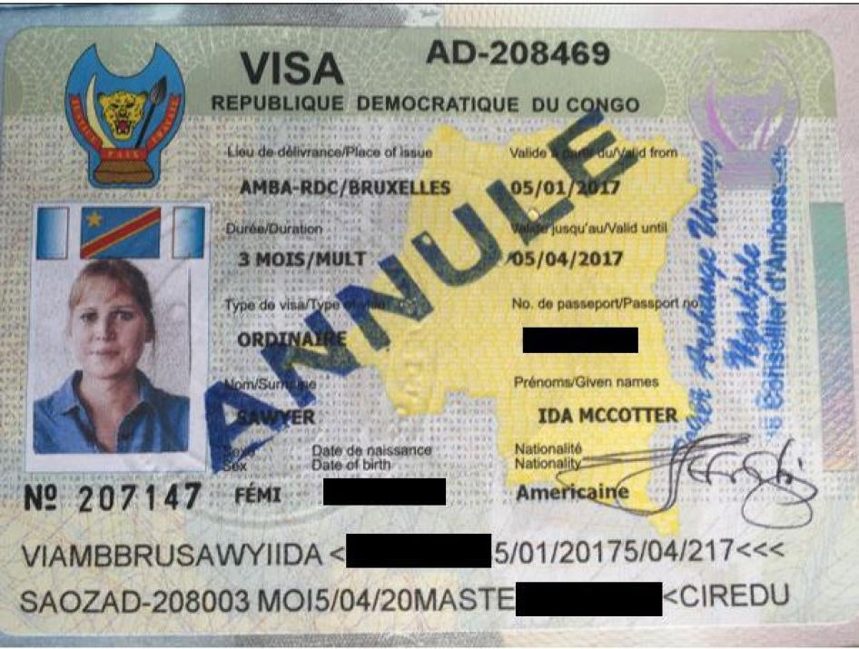 Le visa annulé d'Ida Sawyer.