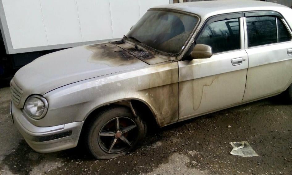 Memorial’s car torched in Dagestan on January 22, 2018. 