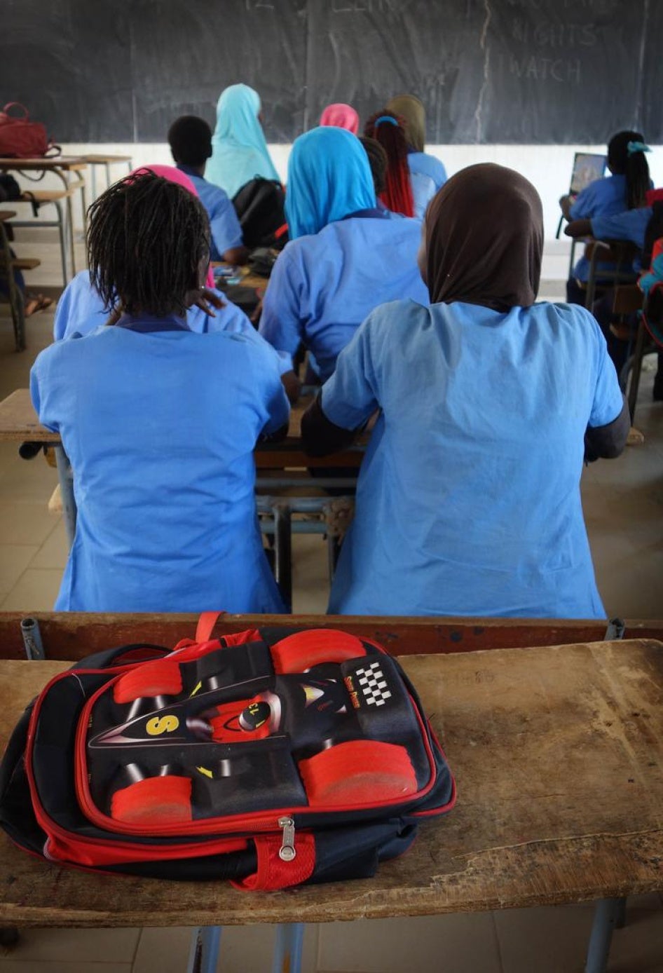 Secondary school girls in a classroom in a middle secondary school in Sédhiou, southern Senegal.