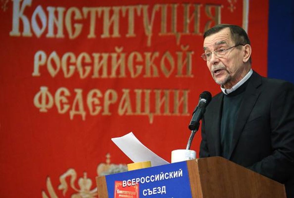 Russian human rights activist Lev Ponomarev at an All-Russian convention on the protection of human rights. 