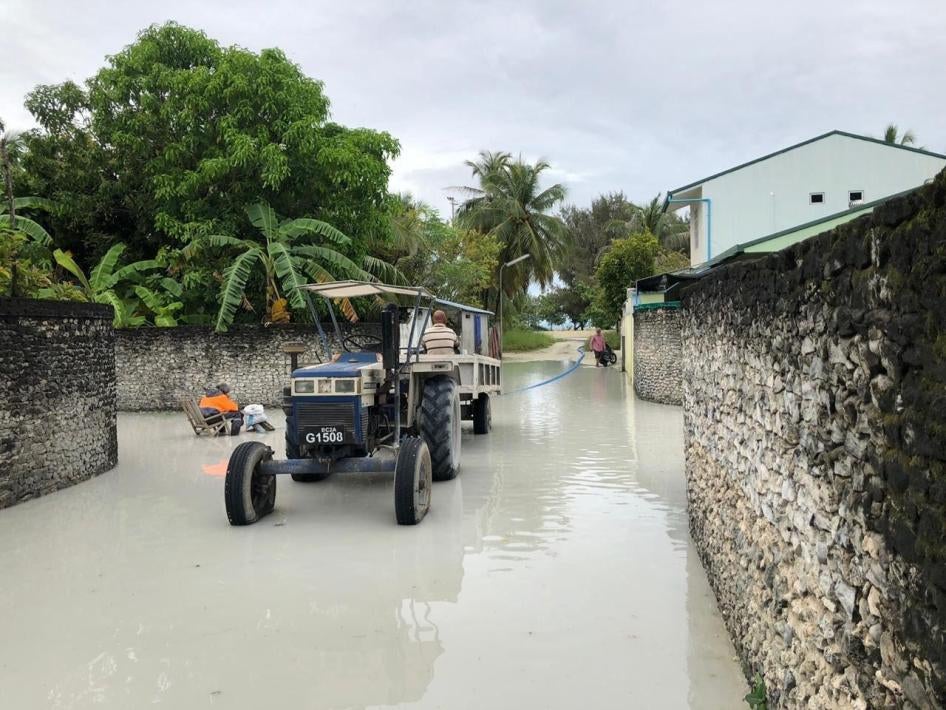 Flooded streets in Haadhaal Kulhudhuffushi, Maldives on December 1, 2019.