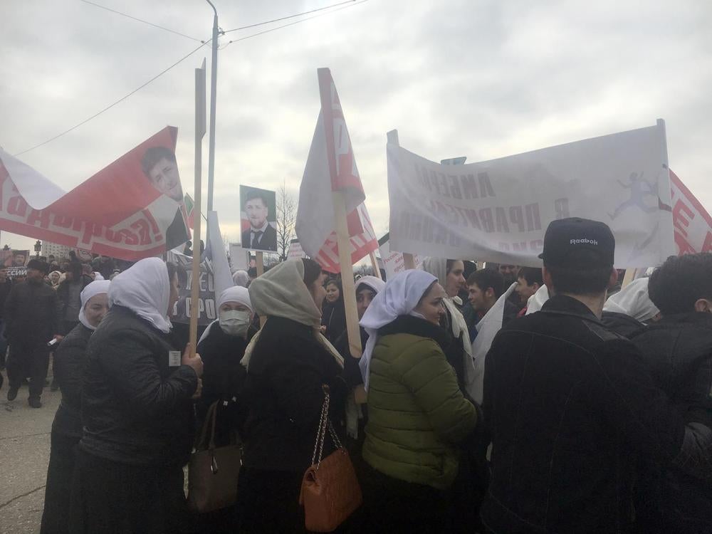 Mass pro-Kadyrov rally organized by Chechen authorities in Grozny in January 2016. 