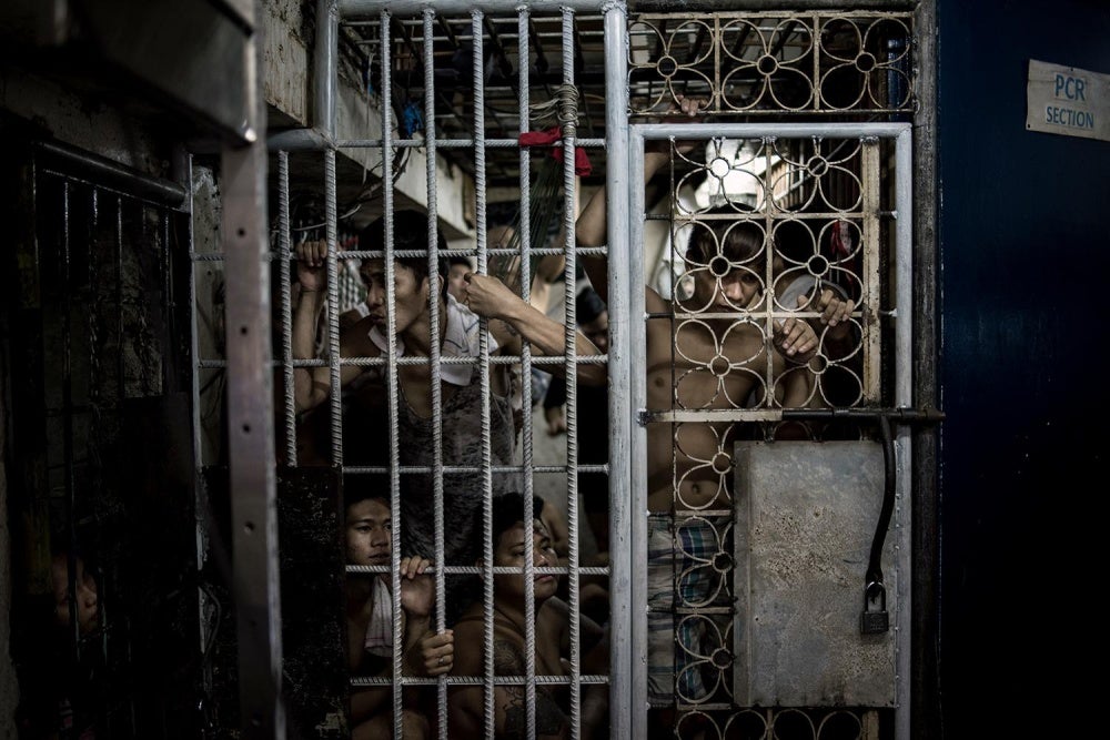 Detainees in Police Station 6 in Santa Ana, Manila, July 27, 2016.