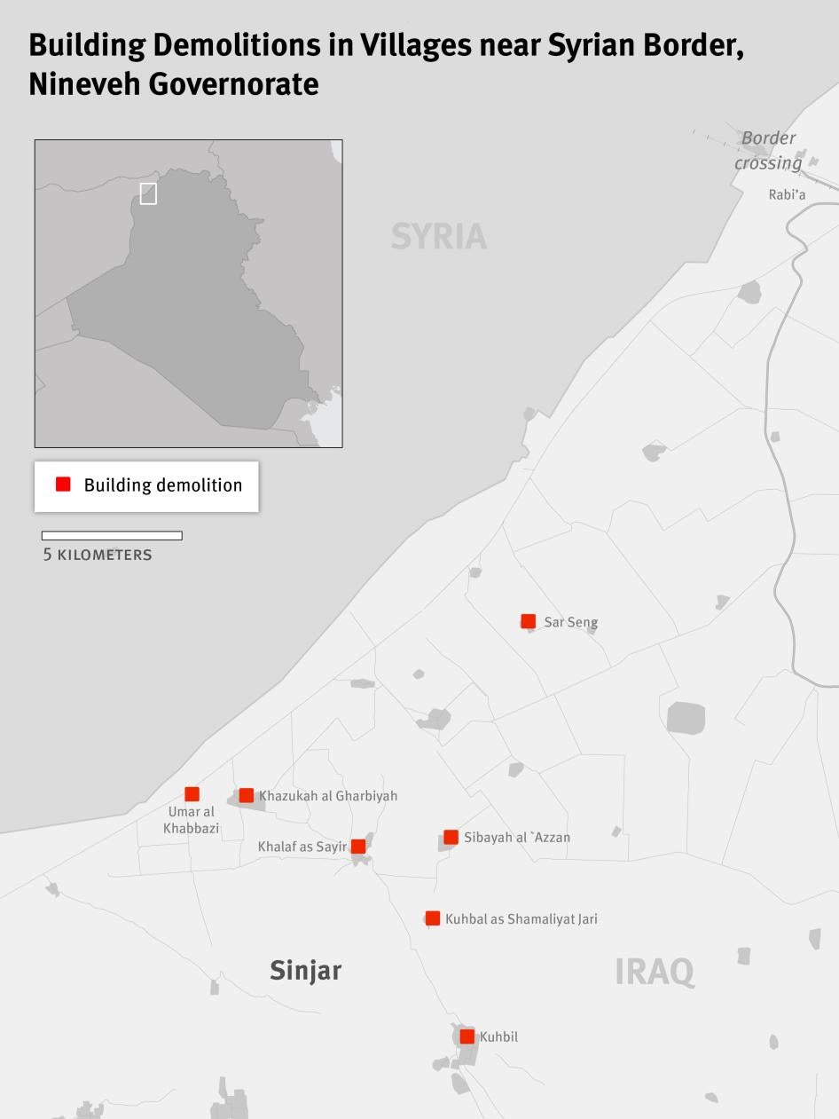 Map of Building Demolitions in Villages near the Syrian Border, Nineveh Governorate