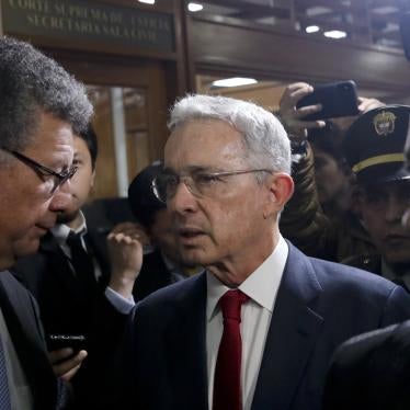 Former Colombian president Álvaro Uribe arrives at the Supreme Court for questioning in a case about his alleged involvement in witness tampering in Bogotá, Colombia, Tuesday, October 8, 2019.