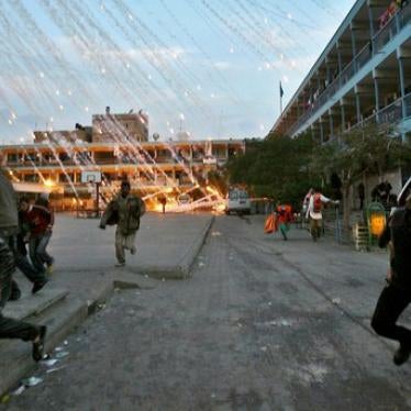 People running from explosion