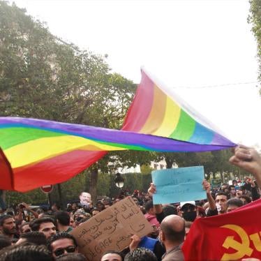 Protesters gather in Habib Bourguiba Avenue in Tunis, Tunisia on February 6, 2021.