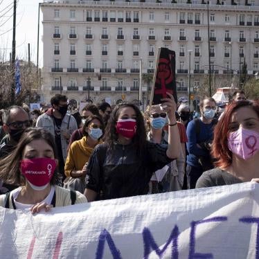 Protest outside the Greek Parliament in Athens on March 27, 2021 against a bill that would introduce compulsory equal joint custody of children in cases of separation or divorce. 
