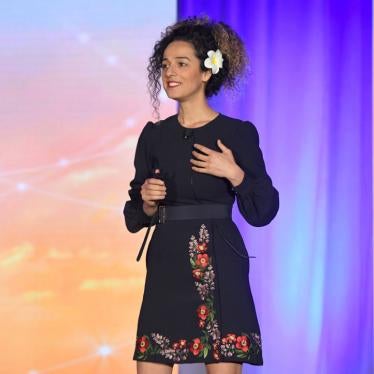 Journalist and author Masih Alinejad speaks at a conference in New York City, on October 16, 2018.