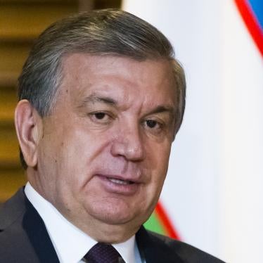 Uzbekistan's President Shavkat Mirziyoyev speaking in Qingdao, China on June 9, 2018. © 2018 AP Photo/Alexander Zemlianichenko.” 