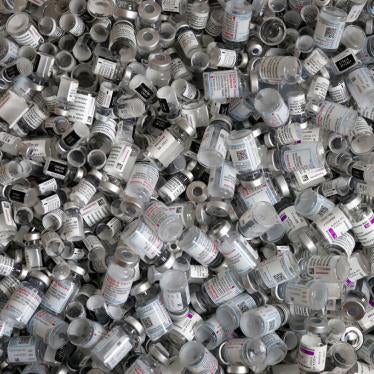 Empty vials of the Pfizer-BioNTech, Moderna and AstraZeneca COVID-19 vaccine lie in a box during a vaccine campaign at the Vaccine Village in Ebersberg, Germany on May 15, 2021.