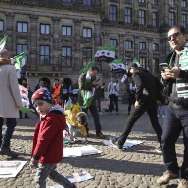 People display Syrian flags at a demonstration