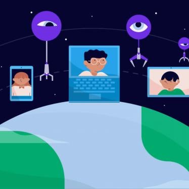 Graphic showing childrens' faces on computer screens