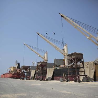 Idle cargo and oil tanker ships at the port of Hodeida, Yemen.