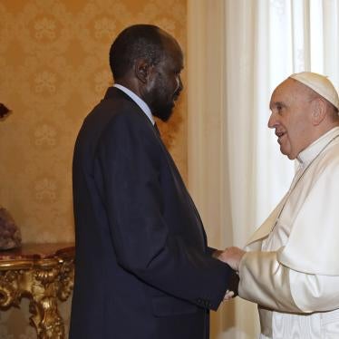 South Sudan President Salva Kiir meets Pope Francis.