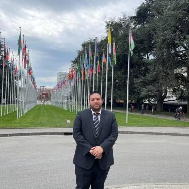 Mohannad Karaje, head of Lawyers for Justice, outside the UN Human Rights Council in Geneva, Switzerland.