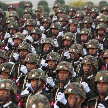 Myanmar soldiers march during a parade to mark the 74th Armed Forces Day in Naypyitaw, Myanmar.