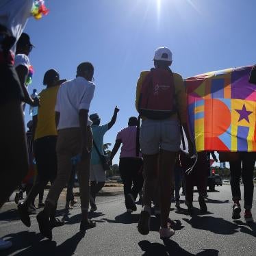 People take part in the first Botswana Pride Parade in Gaborone, November 30, 2019.