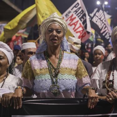 People take part in a demonstration by the Movimento Negro (Black Movement) against police violence and operations in the favelas, São Paulo, Brazil, August 24, 2023. 