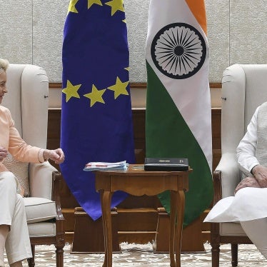 EU Commission President Ursula von der Leyen (left) and Indian Prime Minister Narendra Modi meeting in New Delhi, April 25, 2022.