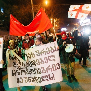 People march in support of an independent public broadcaster in Tbilisi, Georgia. March 7, 2025.