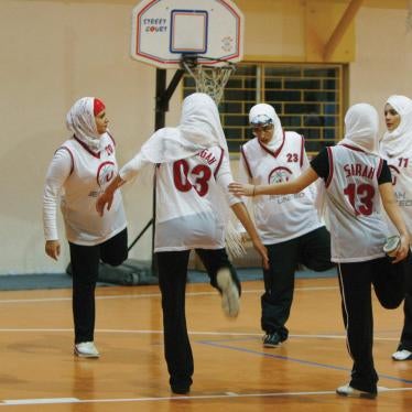 The female basketball team of Jeddah United warm up in Jordan on April 21, 2009. Jeddah United is the only private sports company with women’s teams.