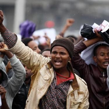 Protesters chant slogans during a demonstration over what they say is unfair distribution of wealth in the country at Meskel Square in Ethiopia's capital Addis Ababa, August 6, 2016.
