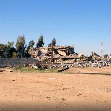 One of two houses in Idris Khaz’al hit by an airstrike, with collapsed roof. 