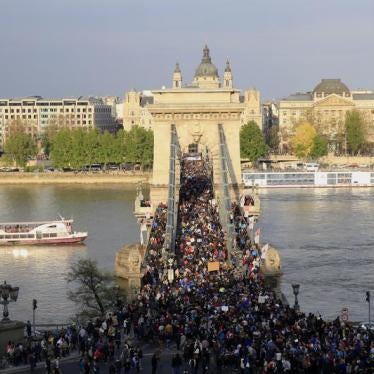 People protest against a bill that would undermine Central European University, a liberal graduate school of social sciences, in Budapest, Hungary, April 9, 2017. 