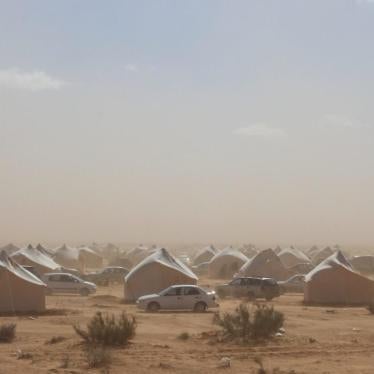 Make-shift tent camp in Qararet al-Qatef for forcibly displaced residents of Tawergha who are blocked from returning to their hometown by militias from Misrata, Qararet al-Qatef, Libya, February 10, 2018. © 2018 Emad Ergeha