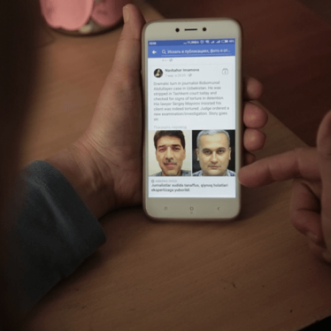 A Facebook user in Uzbekistan uses mobile internet to access information about an ongoing trial. 